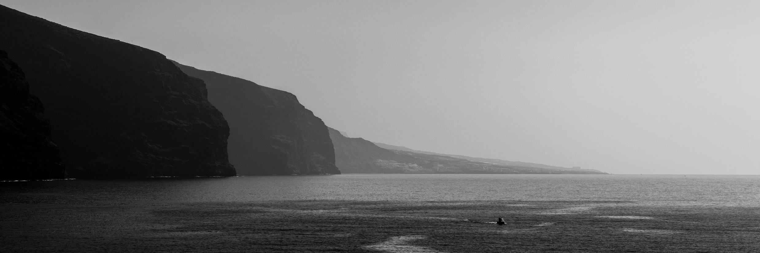 Black and white ocean landscape